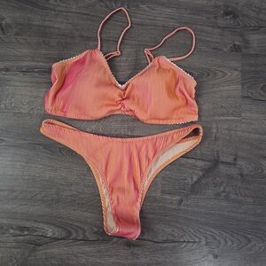 Women's Orange-Pink Striped Bikini Swim Set - Size XL NWT